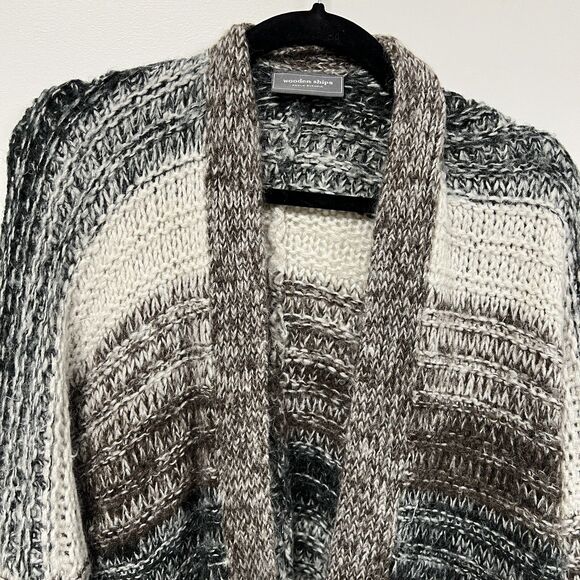 Wooden Ships Lagenlook Cardigan S/M Chunky Knit Striped Mohair Wool Open Front - Picture 2 of 13
